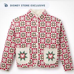 NWT Women XL Quilted Jacket Stitched Squares AOP Geometric Mickey Icons Pockets